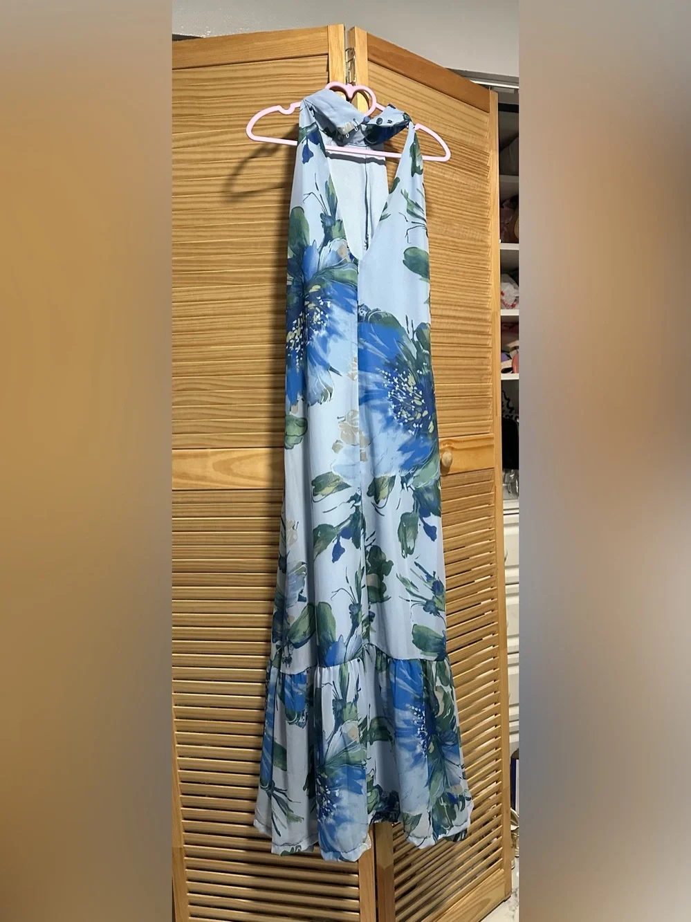 Light Blue Floral Maxi Dress with Blue & Green Print